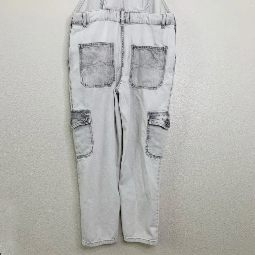 Zara Basic Bleach Distressed Cargo Style Jeans Overalls, Sz Small - Picture 12 of 15